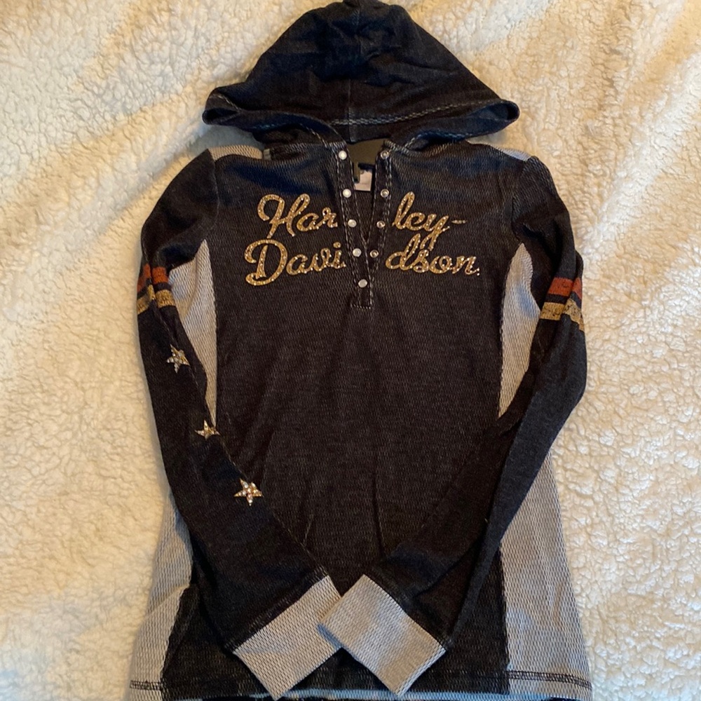 Harley Davidson button up hooded shirt
